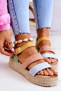 Damskie Zamszowe Sandały Na Sprzączkę Pastelowe Corestra