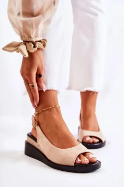 Damskie Zamszowe Sandały Na Sprzączkę Beżowe Camille