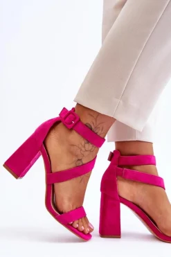 Damskie Zamszowe Sandały Na Obcasie Fuksja Lanes