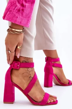 Damskie Zamszowe Sandały Na Obcasie Fuksja Lanes