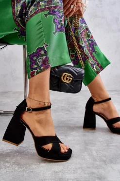 Damskie Zamszowe Sandały Na Obcasie Lewski Shoes 3221 Czarne