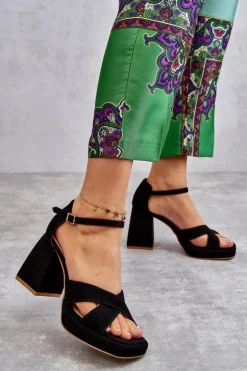 Damskie Zamszowe Sandały Na Obcasie Lewski Shoes 3221 Czarne