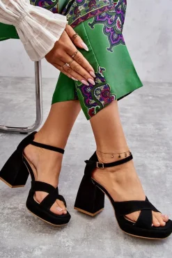 Damskie Zamszowe Sandały Na Obcasie Lewski Shoes 3221 Czarne