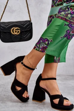 Damskie Zamszowe Sandały Na Obcasie Lewski Shoes 3221 Czarne