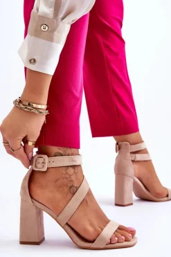 Damskie Zamszowe Sandały Na Obcasie Beżowe Lanes