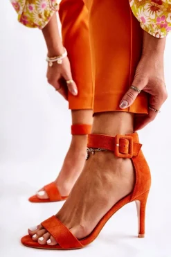 Damskie Zamszowe Sandały Na Szpilce Pomarańczowe Marconi