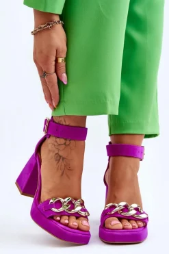 Damskie Zamszowe Sandały Na Masywnym Obcasie Lewski Shoes 3207 Fuksja