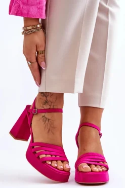 Damskie Zamszowe Sandały Na Obcasie I Platformie Fuksja Verda