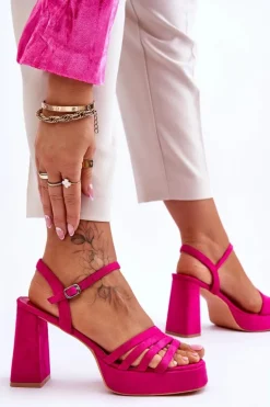 Damskie Zamszowe Sandały Na Obcasie I Platformie Fuksja Verda