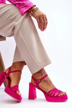 Damskie Zamszowe Sandały Na Obcasie I Platformie Fuksja Verda