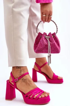 Damskie Zamszowe Sandały Na Obcasie I Platformie Fuksja Verda