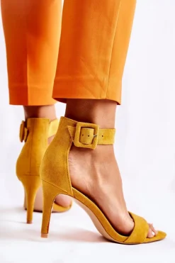 Damskie Zamszowe Sandały Na Szpilce Żółte Marconi