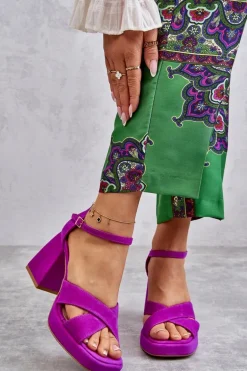 Damskie Zamszowe Sandały Na Obcasie Lewski Shoes 3221 Fuksja