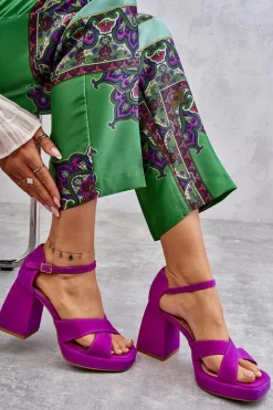Damskie Zamszowe Sandały Na Obcasie Lewski Shoes 3221 Fuksja
