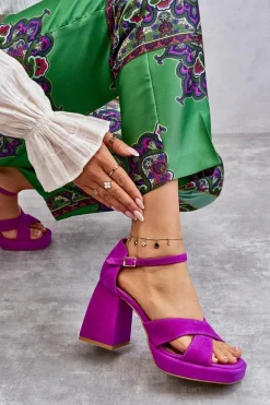Damskie Zamszowe Sandały Na Obcasie Lewski Shoes 3221 Fuksja