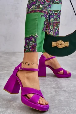 Damskie Zamszowe Sandały Na Obcasie Lewski Shoes 3221 Fuksja