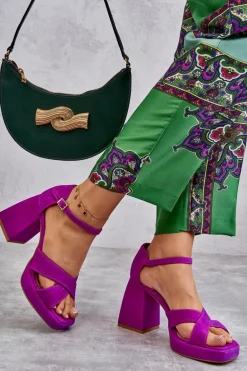 Damskie Zamszowe Sandały Na Obcasie Lewski Shoes 3221 Fuksja