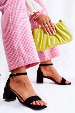 Damskie Zamszowe Sandały Na Obcasie Czarne Tellis