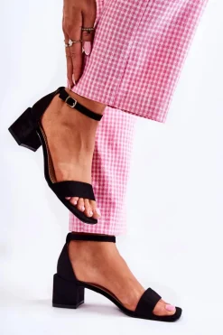 Damskie Zamszowe Sandały Na Obcasie Czarne Tellis