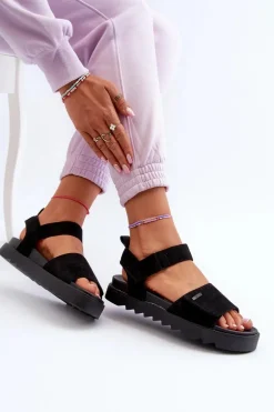 Damskie Zamszowe Sandały Na Platformie Big Star NN274700 Czarne