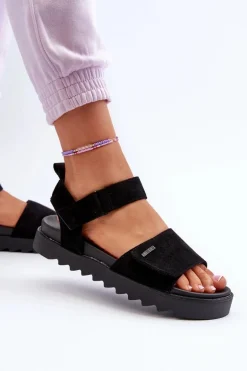 Damskie Zamszowe Sandały Na Platformie Big Star NN274700 Czarne