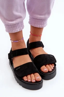 Damskie Zamszowe Sandały Na Platformie Big Star NN274700 Czarne