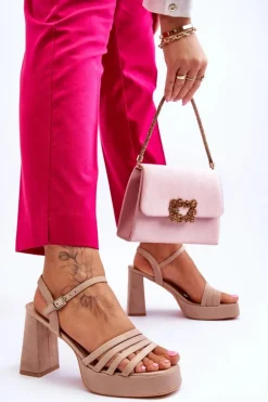 Damskie Zamszowe Sandały Na Obcasie I Platformie Beżowe Verda