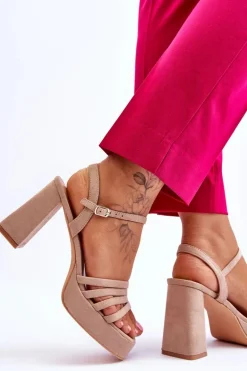 Damskie Zamszowe Sandały Na Obcasie I Platformie Beżowe Verda