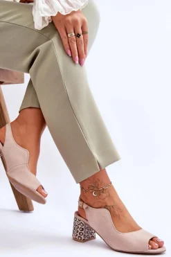 Damskie Zamszowe Sandały Na Słupku Maciejka 05870-04 Beżowe