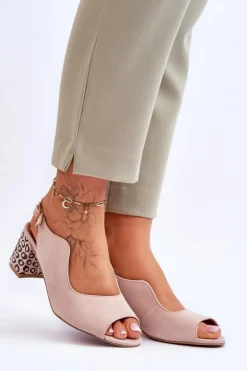 Damskie Zamszowe Sandały Na Słupku Maciejka 05870-04 Beżowe