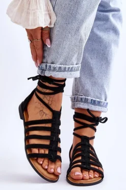 Damskie Zamszowe Sandały Rzymianki Czarne Sempre