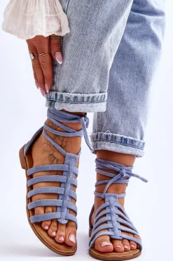 Damskie Zamszowe Sandały Rzymianki Niebieskie Sempre