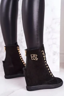 Damskie Zamszowe Sneakersy BOOCI 2222/066/z Złoty Łańcuch Czarne