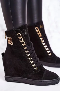 Damskie Zamszowe Sneakersy BOOCI 2222/066/z Złoty Łańcuch Czarne