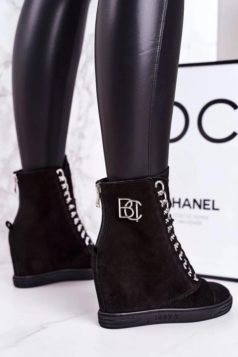 Damskie Zamszowe Sneakersy BOOCI 2222/066/s Srebrny Łańcuch Czarne