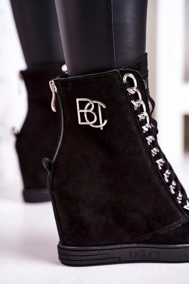 Damskie Zamszowe Sneakersy BOOCI 2222/066/s Srebrny Łańcuch Czarne