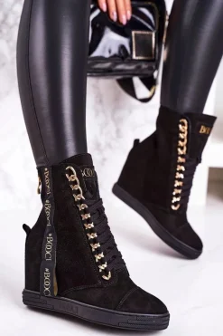 Damskie Zamszowe Sneakersy Z Tasiemką BOOCI 2222/543/z Czarne