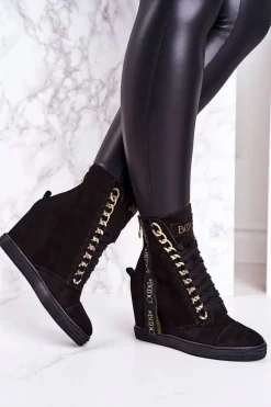 Damskie Zamszowe Sneakersy Z Tasiemką BOOCI 2222/543/z Czarne