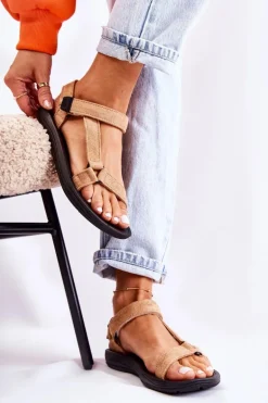 Damskie Zamszowe Sportowe Sandały Ciemnobeżowe Harris