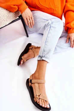 Damskie Zamszowe Sportowe Sandały Ciemnobeżowe Harris