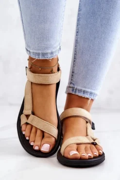 Damskie Zamszowe Sportowe Sandały Beżowe Harris