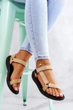 Damskie Zamszowe Sportowe Sandały Beżowe Harris