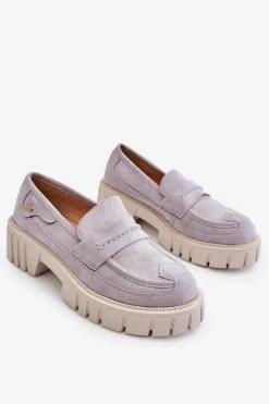 Damskie Zamszowe Wsuwane Półbuty Szare Fiorell