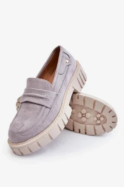 Damskie Zamszowe Wsuwane Półbuty Szare Fiorell