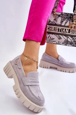 Damskie Zamszowe Wsuwane Półbuty Szare Fiorell