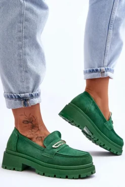 Damskie Zamszowe Wsuwane Mokasyny Zielone Pure Love