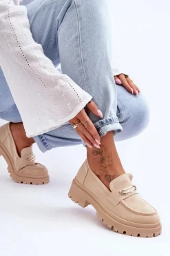 Damskie Zamszowe Wsuwane Mokasyny Beżowe Pure Love