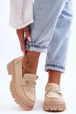 Damskie Zamszowe Wsuwane Mokasyny Beżowe Pure Love