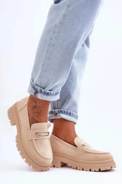 Damskie Zamszowe Wsuwane Mokasyny Beżowe Pure Love