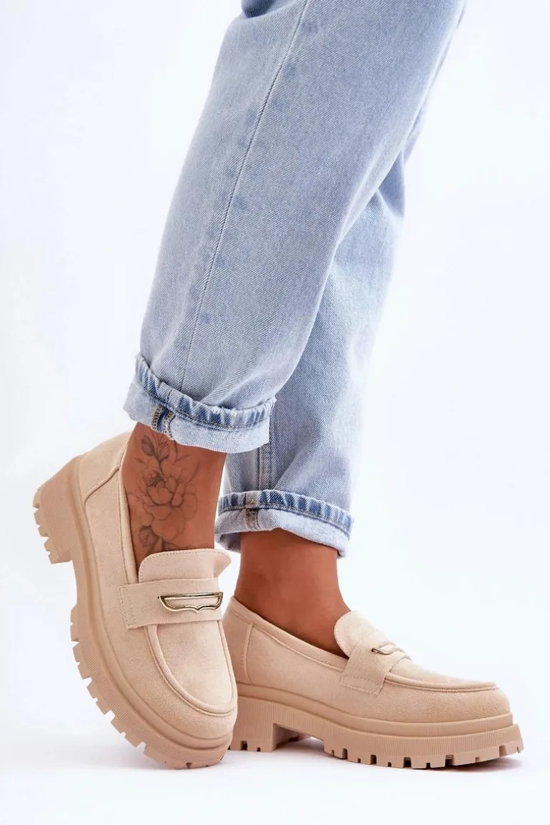 Damskie Zamszowe Wsuwane Mokasyny Beżowe Pure Love